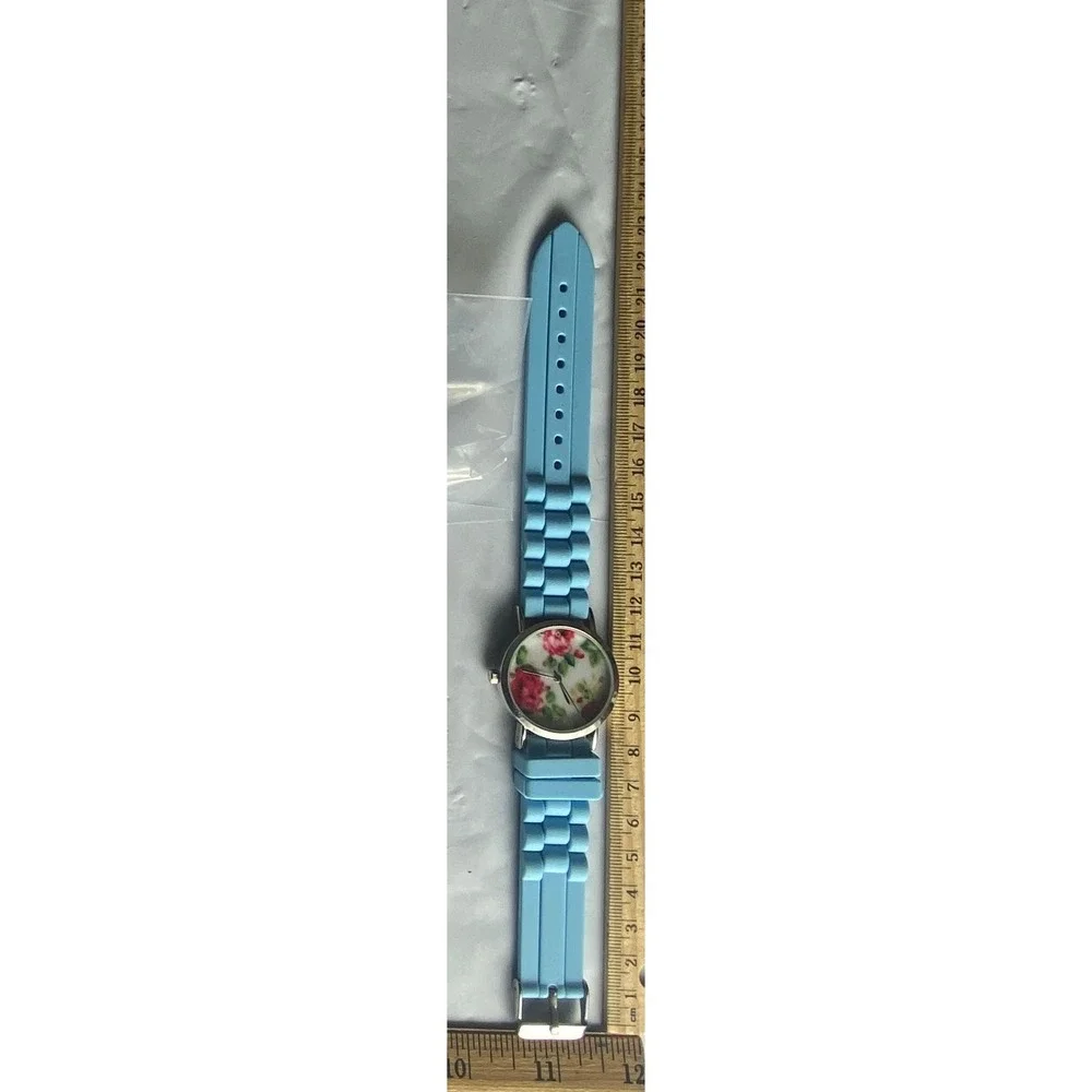 Women's Blue Silicone Band Analog‎ Watch Floral Dial